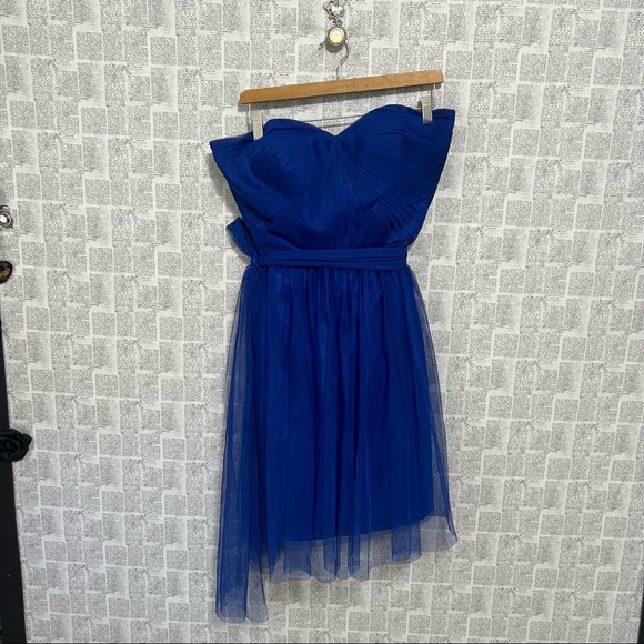Marina Royal Blue Knee-Length Pleated Chiffon Strapless Dress Size 8 - Picture 2 of 11